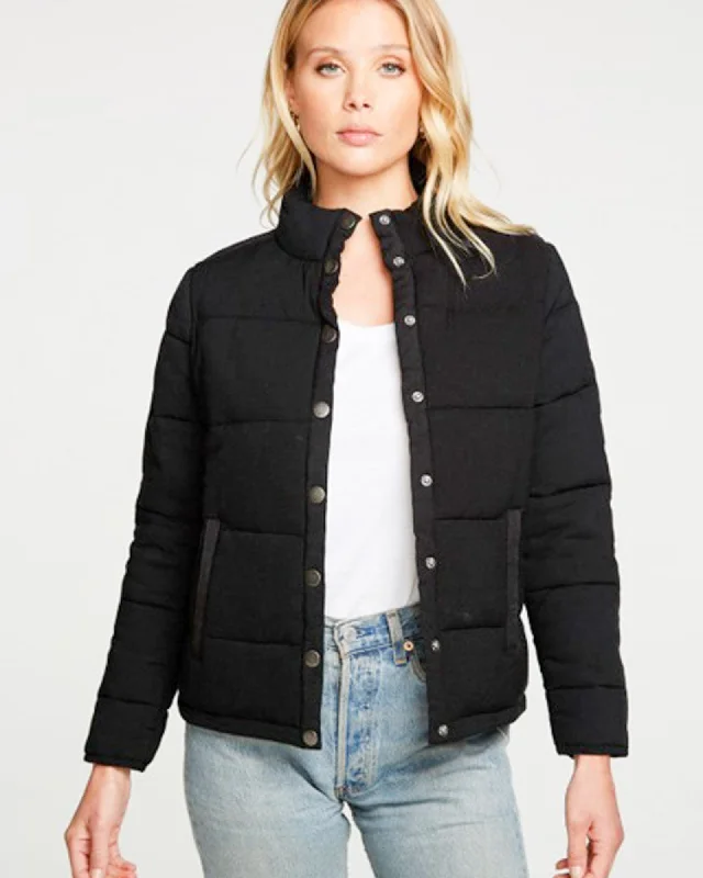 "Heirloom Wovens Quilted Cropped Mock Neck Puffer Jacket" Denim Fabric Leather Fabric Suede Fabric