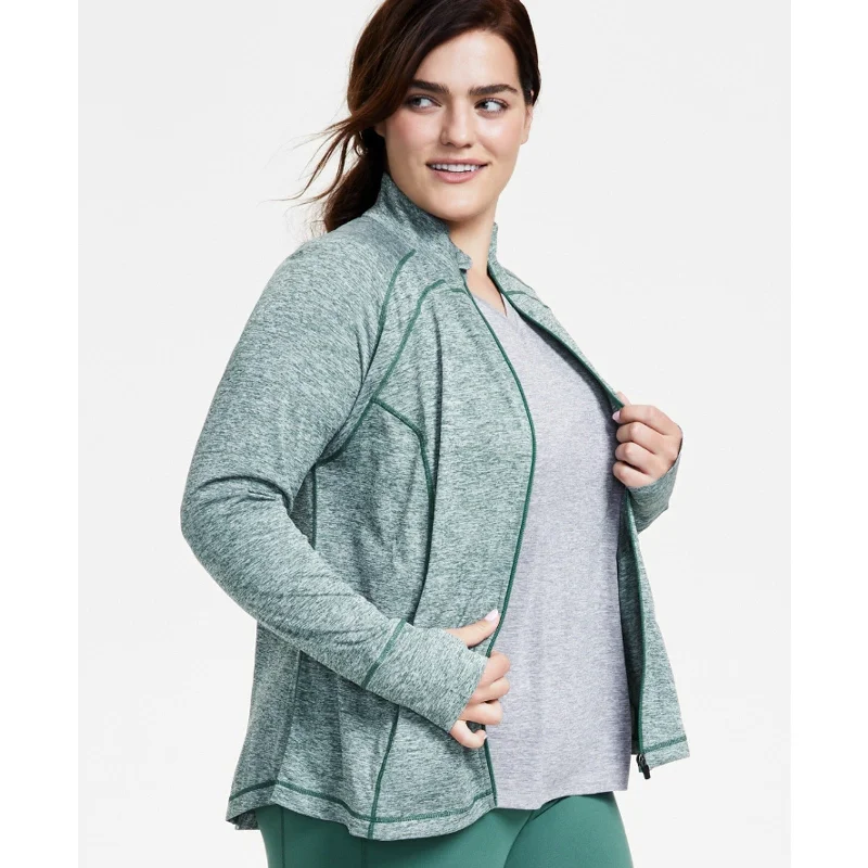 IDEOLOGY Women's Essentials Performance Zip Jacket 2X Green Crushed Mint Elasticated Jacket Padded Jacket Insulated Jacket