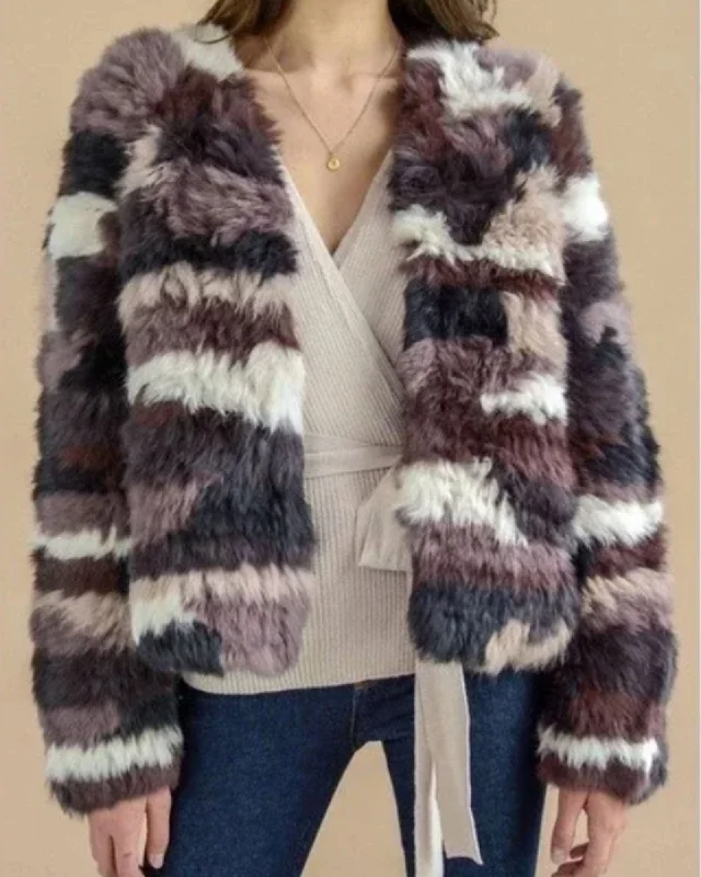 "Iris Rabbit Fur Bomber" Jacket Faux Fur Fabric Real Fur Fabric Shearling Fabric