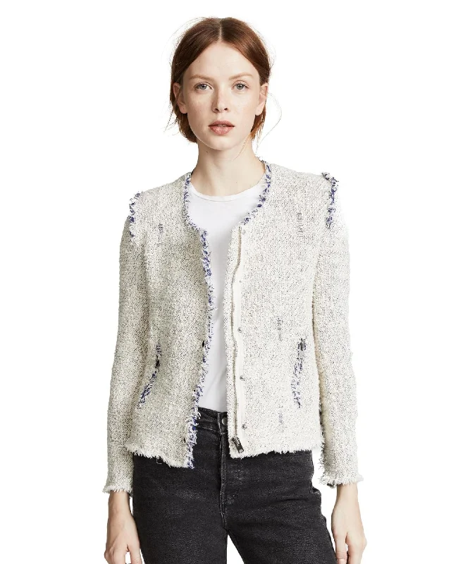 IRO Distressed "Agnette" Tweed Jacket Front Pockets Side Pockets Patch Pockets