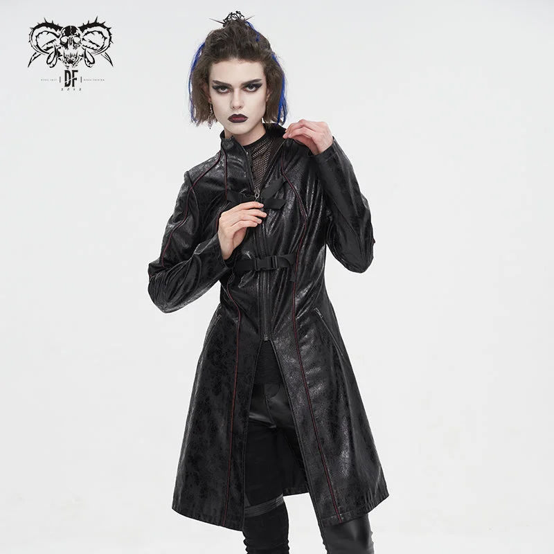 CT21301 Irregular rubberized faux leather contrasting stripe jacket Hoodie Zip-Up Jacket Button-Up Jacket