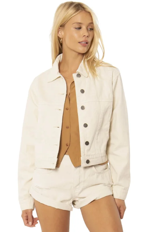 "Kat" Cream Denim Jacket Chenille Fabric Brocade Fabric Lace Fabric