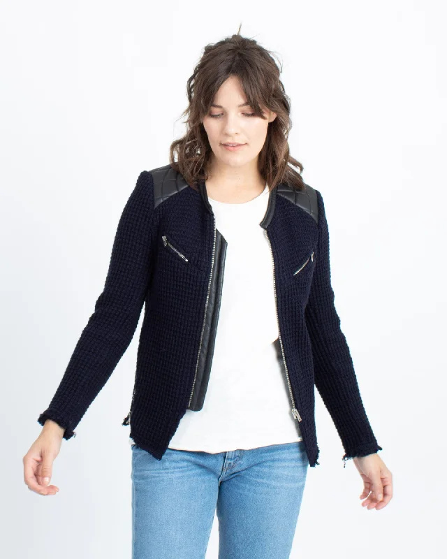 Leather Accent Tweed Jacket Striped Jacket Polka Dot Jacket Floral Jacket