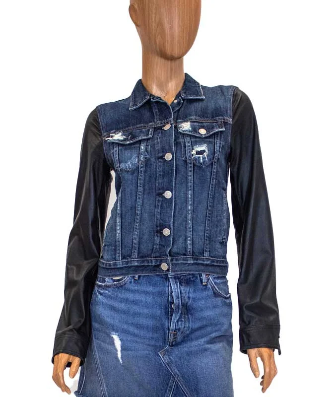 Leather Sleeved Denim Jacket Mesh Jacket Canvas Jacket Denim Jacket