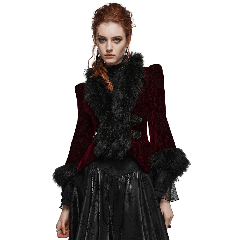 Luxurious Velvet Fur-Trimmed Gothic Short Jacket Satin Jacket Silk Jacket Chiffon Jacket