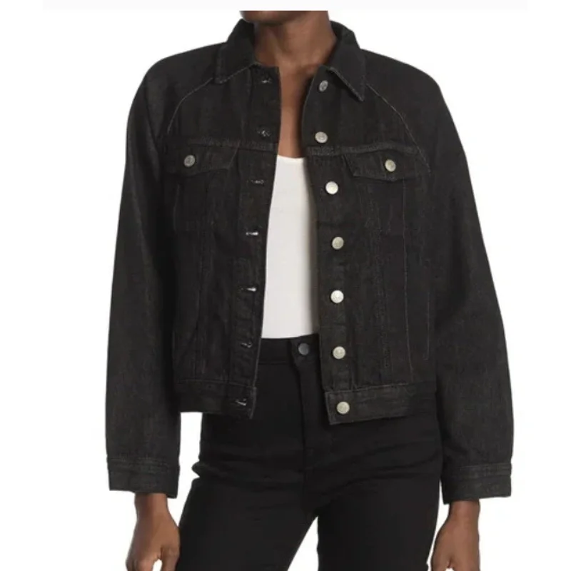 MADEWELL Womens Oversized Jean Jacket XS Black Lunar 100% Cotton M4230 NWOT Front Pockets Side Pockets Patch Pockets