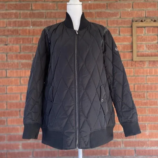 MICHAEL KORS Bomber Puffer Jacket with Leather Details / XL Zip Front Button Front Snap Front MICHAEL KORS Bomber Puffer Jacket with Leather Details / XL Zip Front Button Front Snap Front