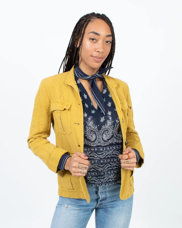 Mustard Yellow Button Down Jacket Wool Jacket Cashmere Jacket Tweed Jacket