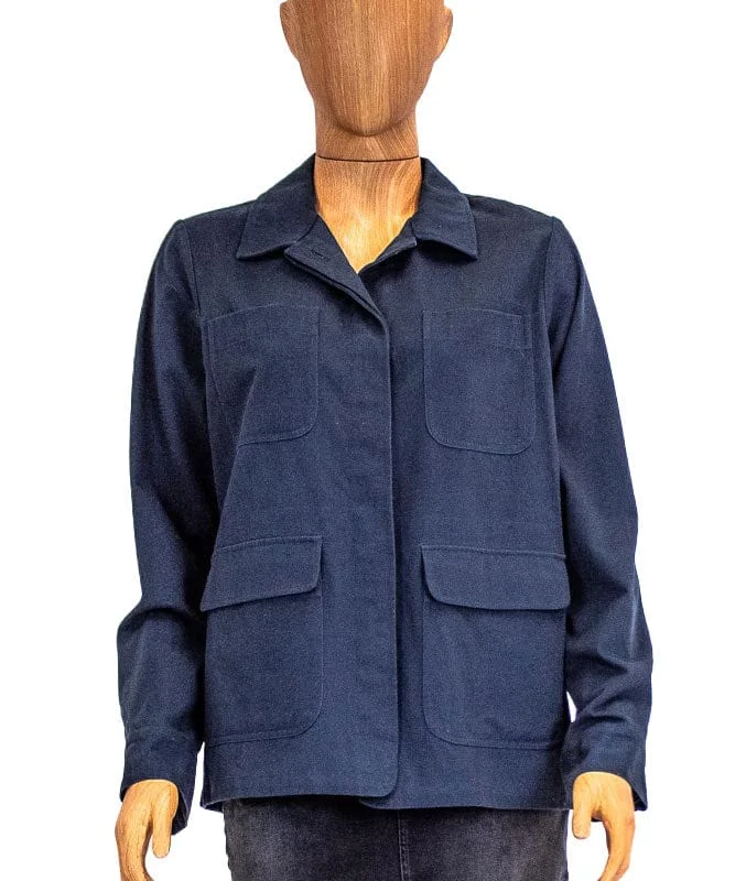Navy Collared Jacket Notch Collar Peter Pan Collar Cowl Neck