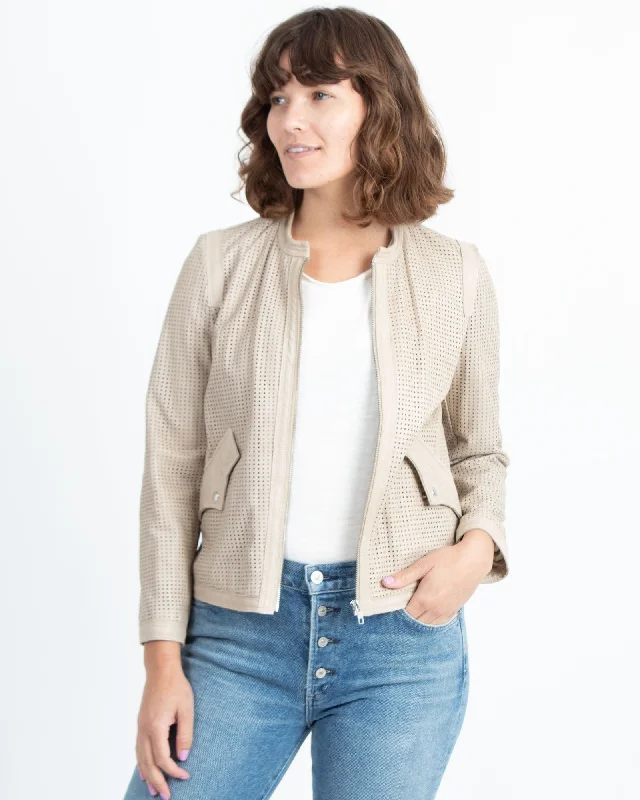 Perforated Leather Jacket Zip Front Button Front Snap Front