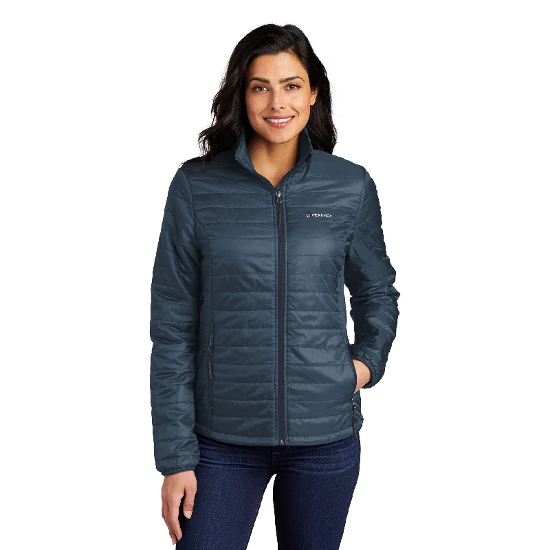 Port Authority Ladies Packable Puffy Jacket Welt Pockets Slit Pockets Flap Pockets