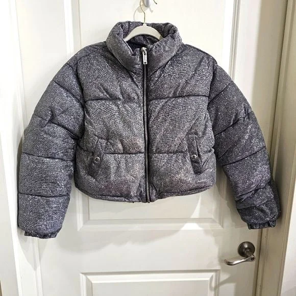 Tundra Tamer Sparkle Puffer Jacket | Silver Side Pockets High Neck Corduroy Jacket Velvet Jacket Brocade Jacket