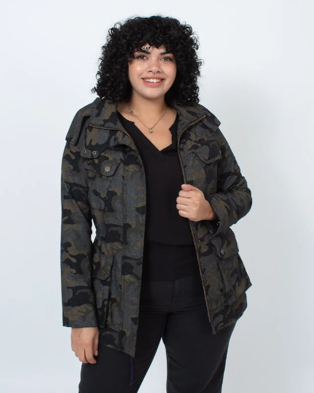 Printed Camo Jacket Boat Neck Shawl Collar Notched Collar
