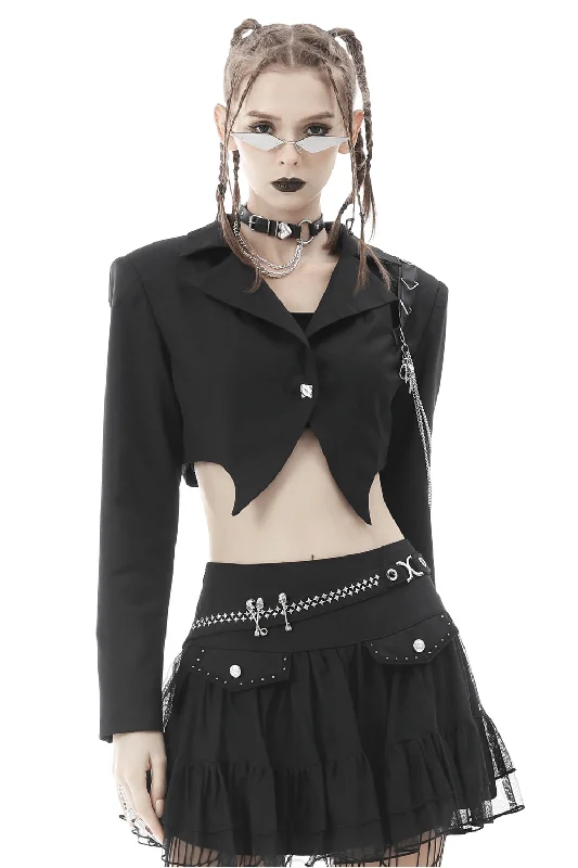 Punk Women's Crop Jacket with Chain Embellishments Tiered Jacket Buttoned Jacket Zippered Jacket