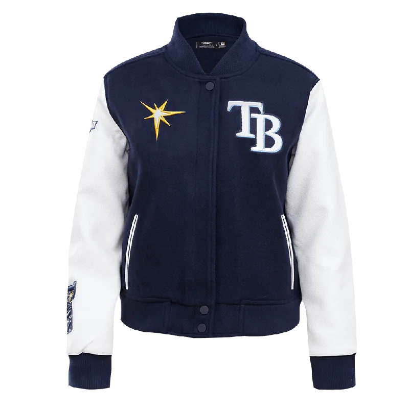 Rays Women's Pro Standard Navy White Varsity Letterman Jacket Wool Jacket Cashmere Jacket Tweed Jacket