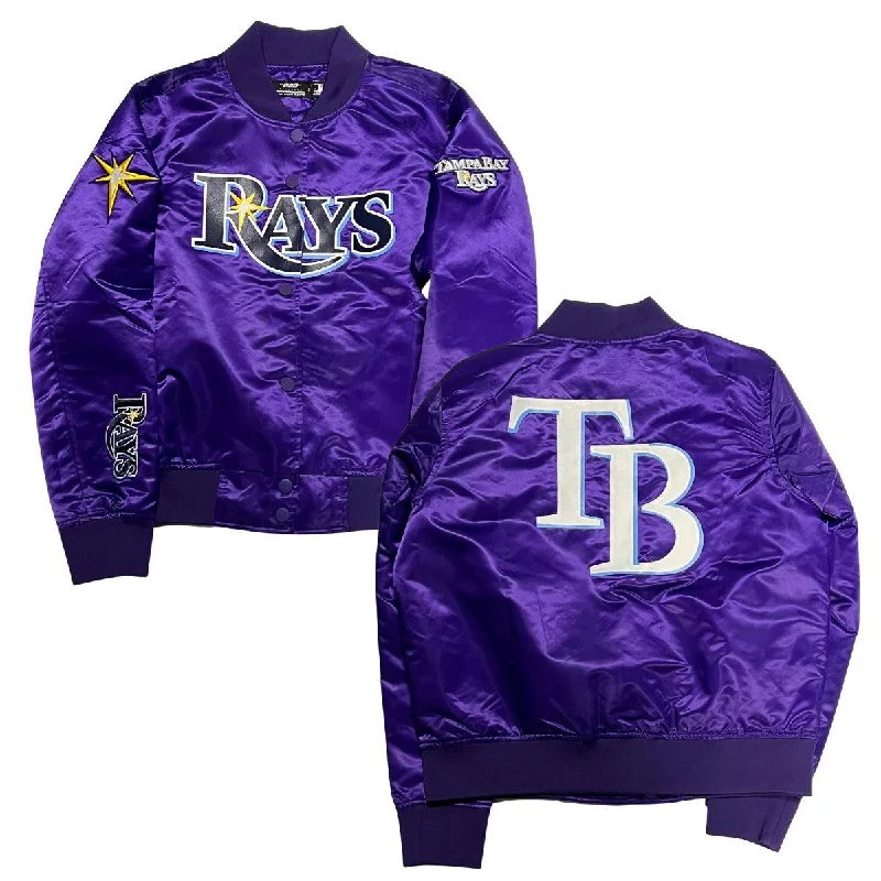 Rays Women's Pro Standard Purple All Logos Satin Jacket Front Pockets Side Pockets Patch Pockets