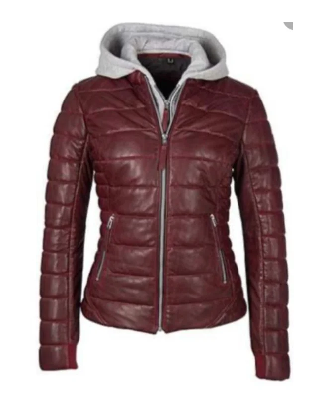 Robin CF Leathe Puffer Jacket with Removable Hood Print Jacket Jacquard Jacket Patchwork Jacket