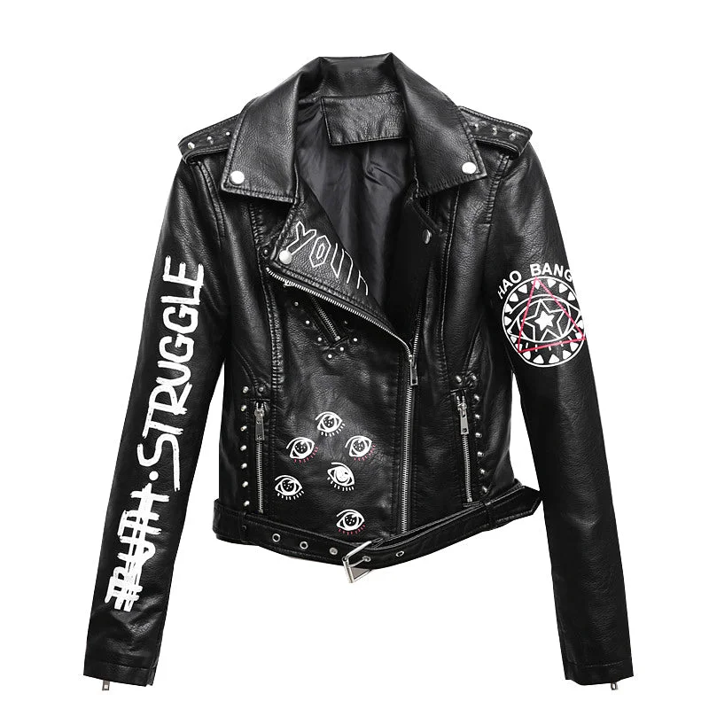 Rocker Girl Outfit / Faux Soft Leather Motorcycle Jacket V-Neck Jacket Boat Neck Jacket Square Neck Jacket