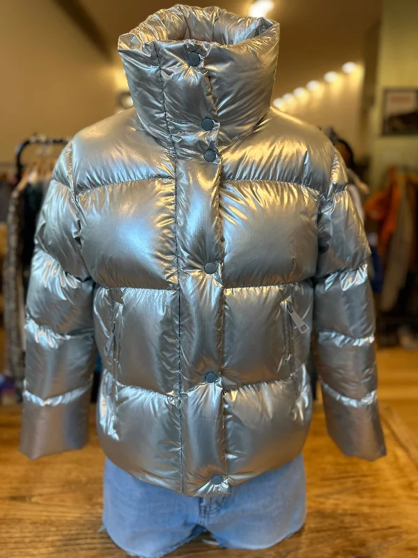 SAM Silver cropped Puffer Jacket / S Faux Fur Jacket Real Fur Jacket Shearling Jacket