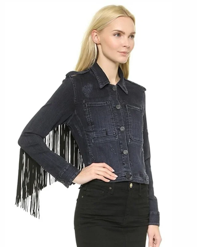 "Skywalker Distressed Denim Fringed Jacket" Knit Fabric Woven Fabric Fleece Fabric