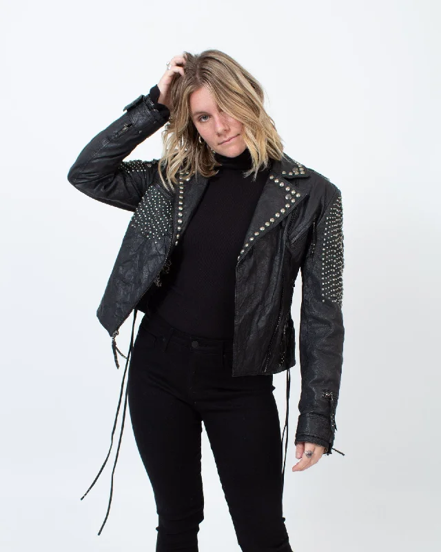 Studded Leather Biker Jacket Satin Jacket Silk Jacket Chiffon Jacket