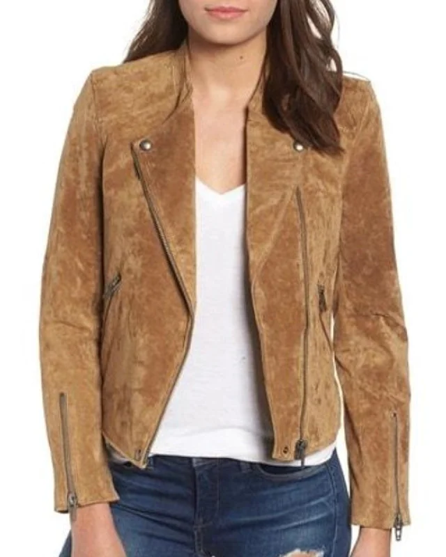 Suede Moto Jacket Hooded Jacket Caped Jacket Shawl Collar Jacket