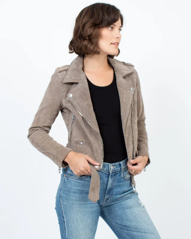 Taupe Suede Jacket Zippered Front Buttoned Front Snap Front