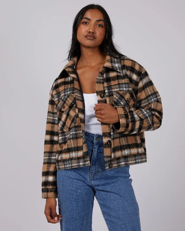 Viannah Cropped Jacket Check A-Line Jacket Boat Neck Shawl Collar