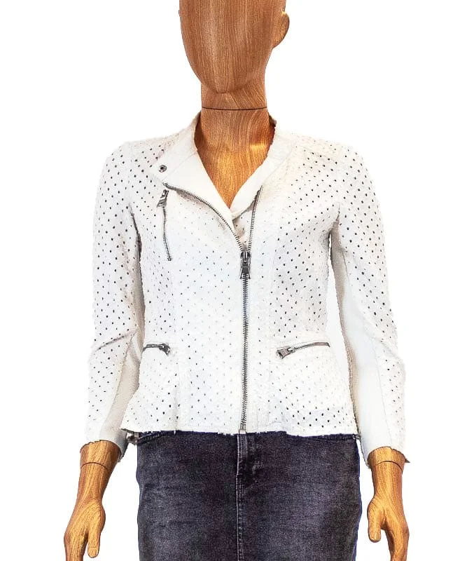 White Distressed Jacket Welt Pockets Slit Pockets Flap Pockets