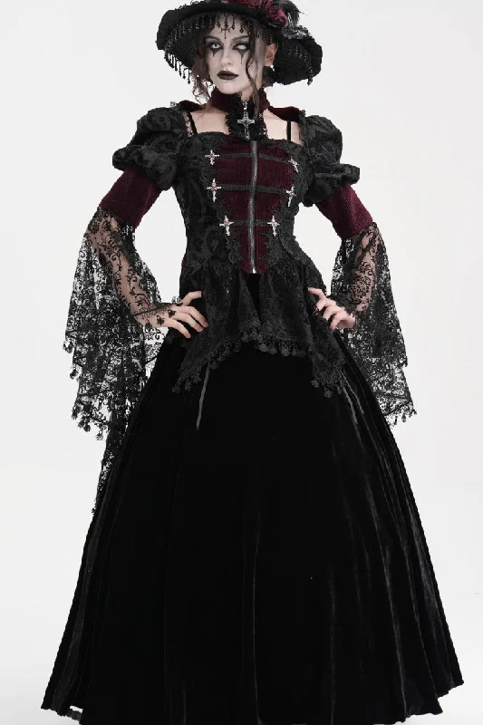 Wine Red Long Sleeves Hollow Lace Tassels Women's Gothic Jacket Boat Neck Shawl Collar Notched Collar