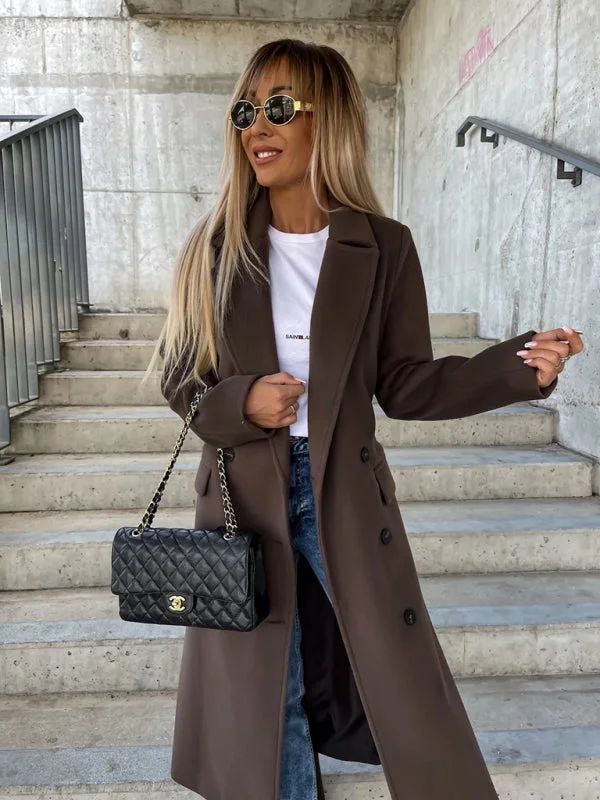 Women's new autumn and winter simple long-sleeved lapel button slit woolen jacket Faux Fur Jacket Real Fur Jacket Shearling Jacket