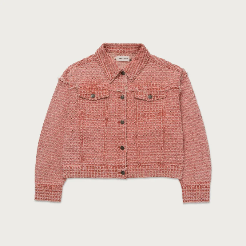 Womens Novelty Denim Jacket - Brick Herringbone Jacket Houndstooth Jacket Plaid Jacket