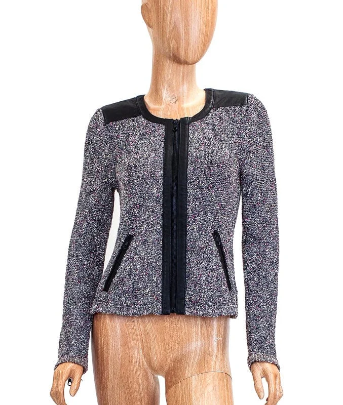Woven Jacket with Leather Trim Striped Jacket Polka Dot Jacket Floral Jacket