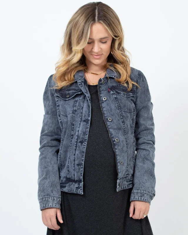 Zip Up Denim Jacket Ribbed Jacket Pleated Jacket Ruffled Jacket