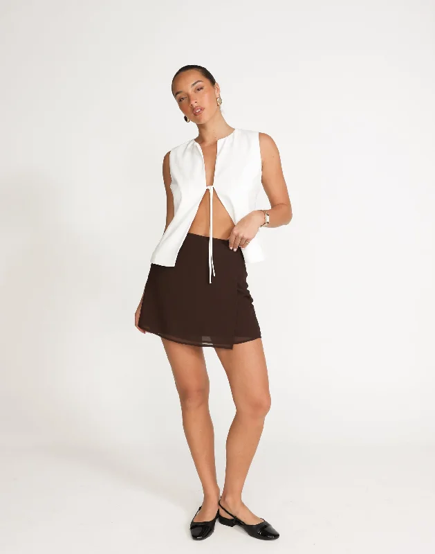 Abby Mini Skirt (Cocoa) velvet skirt glossy