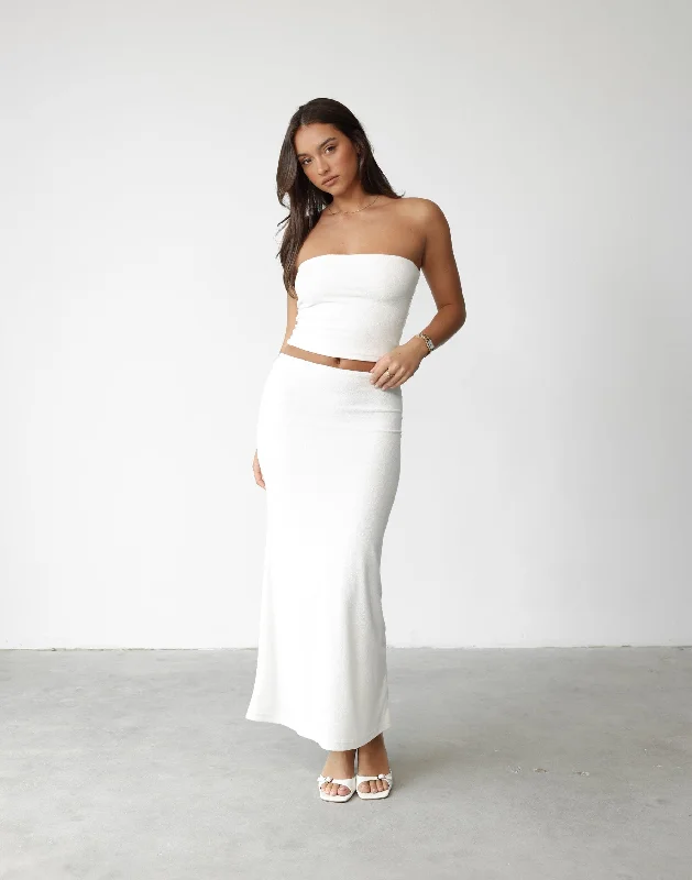 Aliyah Maxi Skirt (White) spandex blend skirt