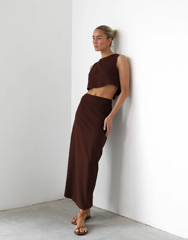 Como Linen Maxi Skirt (Cocoa) denim skirt trendy