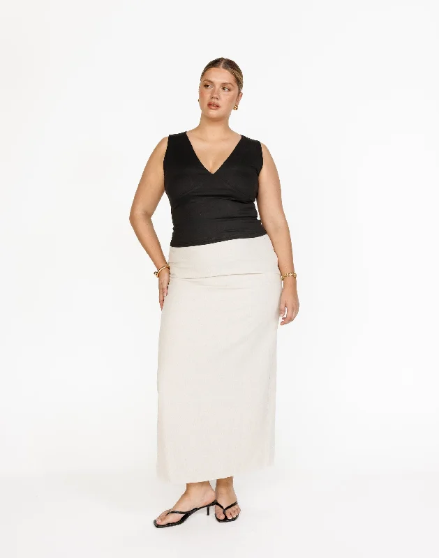 Como Linen Maxi Skirt (Oat) velvet skirt plush