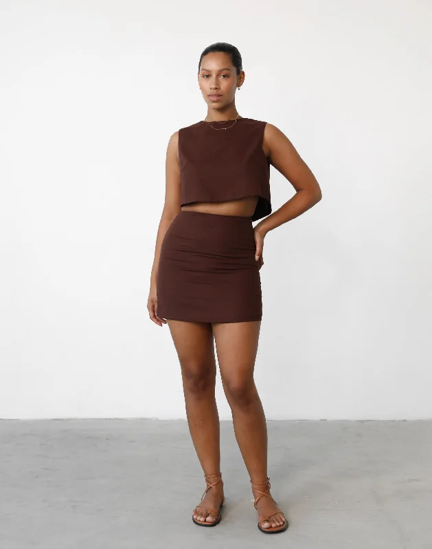 Como Linen Mini Skirt (Cocoa) leather skirt modern