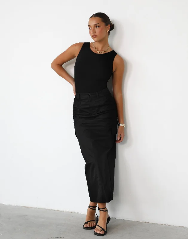 Deena Maxi Skirt (Black) corduroy skirt textured