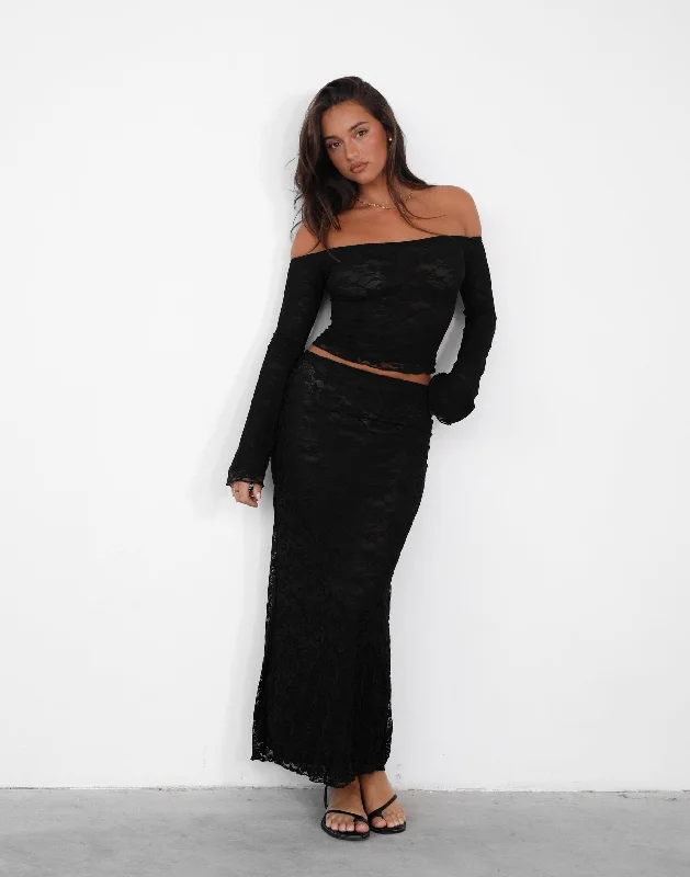 Florence Maxi Skirt (Black) velvet skirt sumptuous