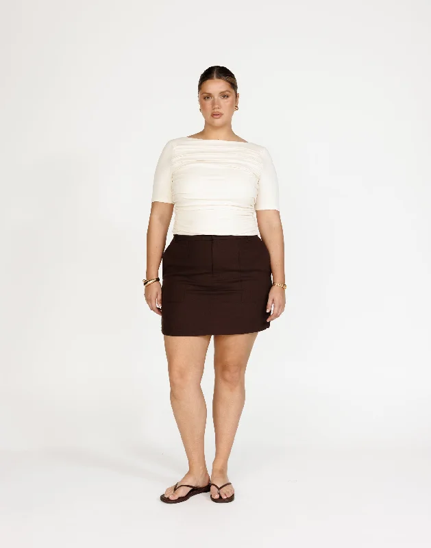 Frankie Mini Skirt (Chocolate) silk skirt sleek