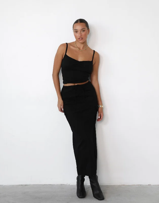 Not Now Maxi Skirt (Black) velvet skirt luxurious