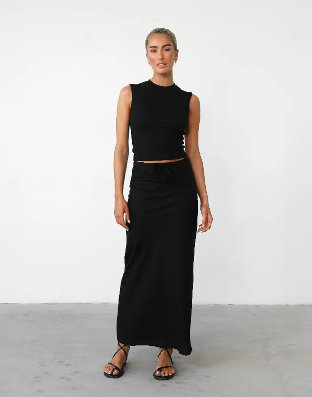 Darna Maxi Skirt (Black) denim skirt casual