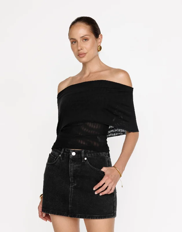 Riri Denim Mini Skirt (Vintage Black) denim skirt trendy