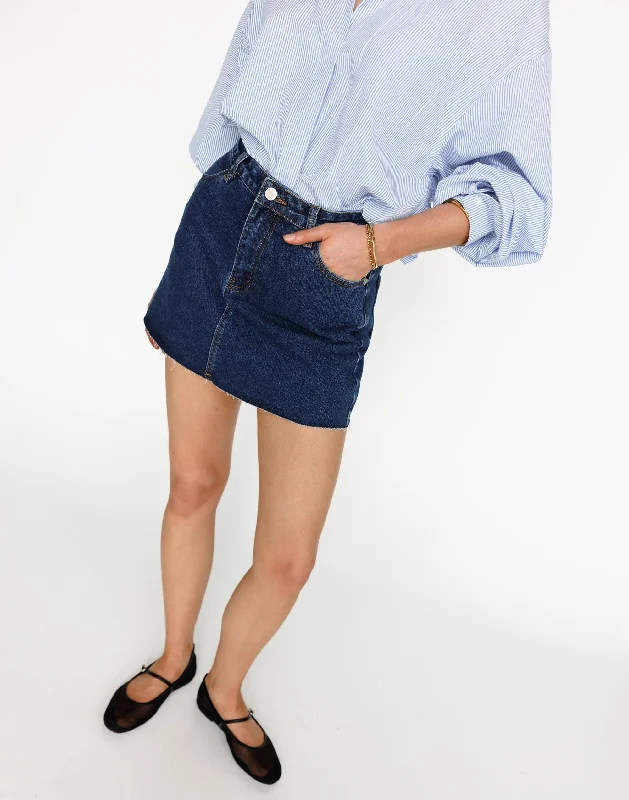 Rowan Denim Mini Skirt (Dark Denim) linen skirt relaxed