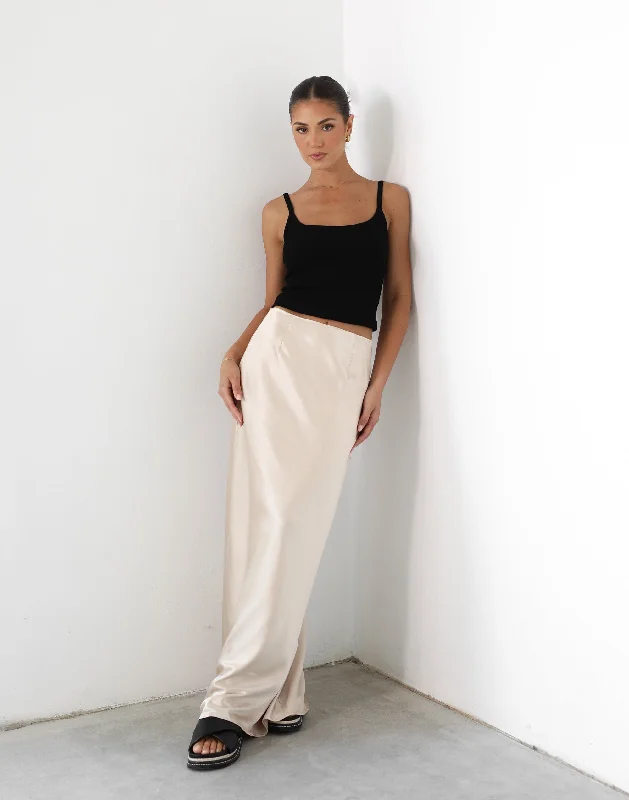 Sincerity Maxi Skirt (Almond) silk skirt sleek