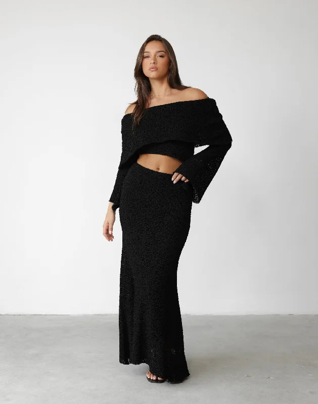 Sundown Maxi Skirt (Black) high waist skirt