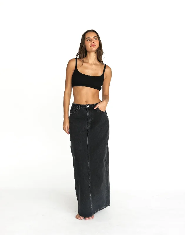 Tyler Denim Maxi Skirt (Vintage Black) cashmere skirt fine