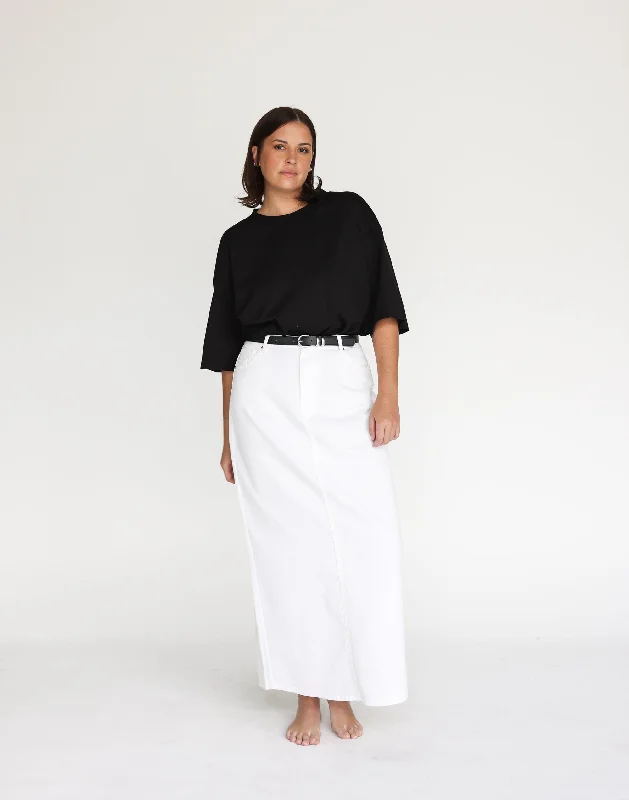 Tyler Denim Maxi Skirt (White) corduroy skirt textured